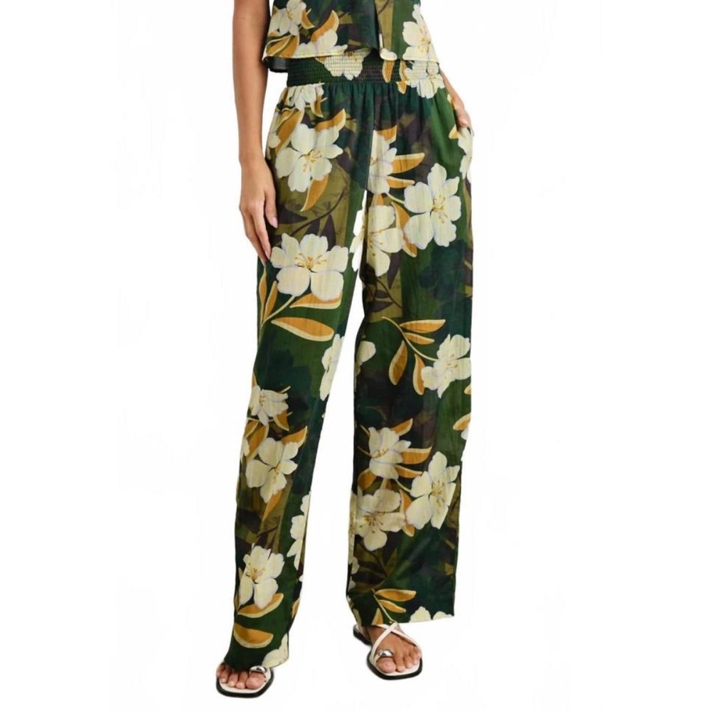 Rails Green Floral Tropical Print Wide Leg Pants